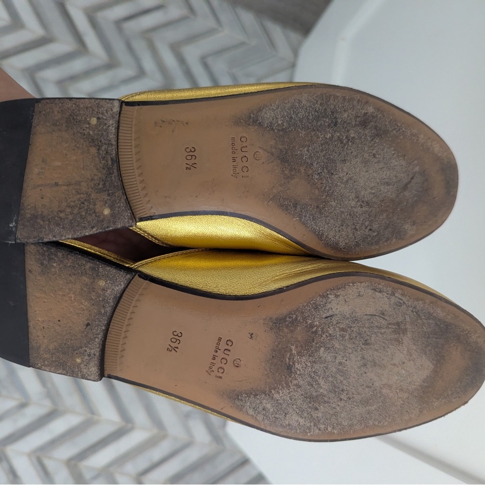 Gucci Gold Leather Princetown mules - Picture 2 of 5
